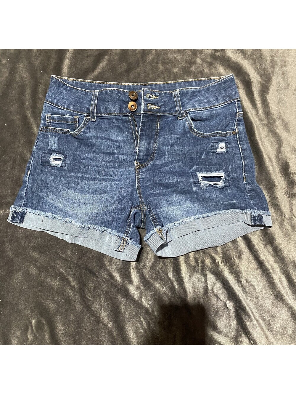 Wishful Park Womens Distressed Denim Shorts Blue Medium Wash Size 7 Jean Shorts